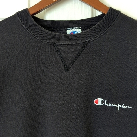 Champion 80's Vintage Logo Embroidered Pullover Crewneck Sweatshirt Black XL - Picture 2 of 12